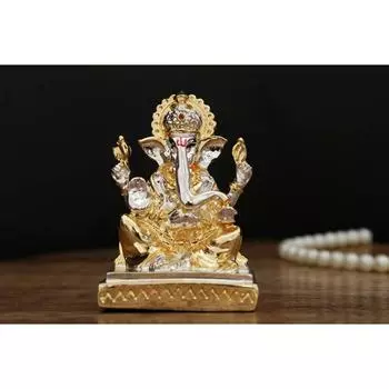 Gold & Silver Ganesha Idol Murti for Car Dashboard Home Dcor and Gifts Items