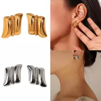 Gold/Silver Lozenge Earrings Metal Diamond Charm Earrings Stylish Statement Ear Studs Fashionable Daily Wear Jewelry золотой