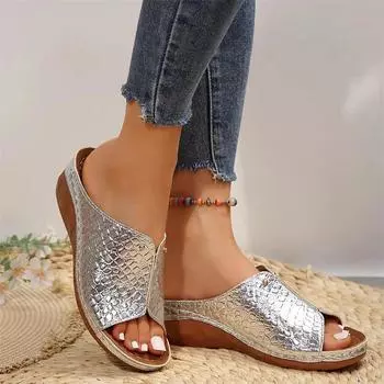 Gold Silver Wedge Sandals Women 2024 Summer Retro Clip Toe Platform Sandals Woman Plus Size 43 Thick Bottom Gladiator Shoes 36 чёрный