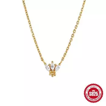 Gold, Stylish Simple Wind S925 Sterling Silver Crown Horse Eye Diamond Women S Clavicle Necklace 925 silver золотой