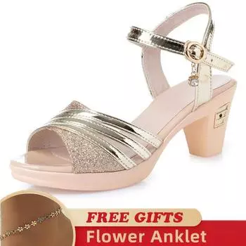 Gold Summer Footwear New Women S Sandals With Heels Fashionable Summer Shoes For Women Open Toe Roman Sandals Women 35 чёрный