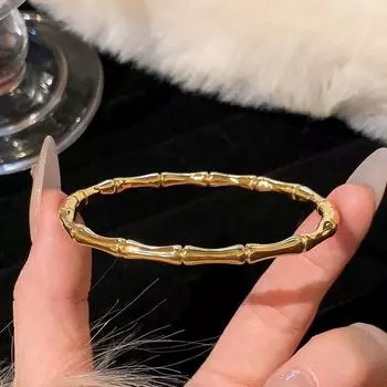 Gold Titanium Steel Zircon Couple Accessible Luxury Simple Bracelet Bracelet [Golden] Bamboo Bracelet-titanium steel