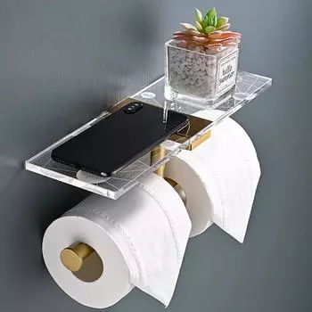 Золотой держатель для туалетной бумаги с полкой, черный алюминиевый креативный акриловый двойной держатель для бумажных полотенец, вешалка для салфеток для ванной комнаты и кухни
