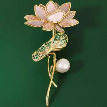 Золотистый тон Лотос Цветок Брошь Булавка Стразы Броши Свадебные Украшения Подарок Лацкан