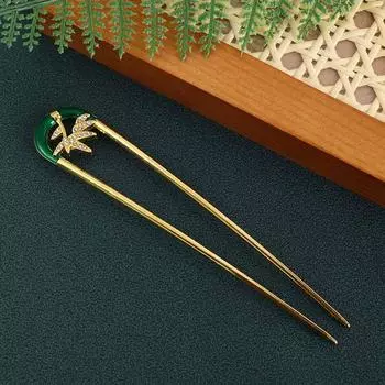 Gold U Shape Hair Stick Leaf Hair Chopstick Retro Chinese Style Hairpin Girl Hair Accessories золотой