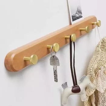 Gold Wall Hook Beech Solid Wood Aluminum Creative 3 4 5 Row Round Hooks for Bathroom Kitchen Home Door Towel Key Holder Hanger