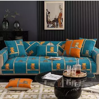 Чехол для дивана из шенилла с узором «Золотой медведь», нескользящий чехол для дивана, подушка для дивана в гостиной, подушка для спинки, подлокотника, защитная подушка для стула 70x70cm 1pcs