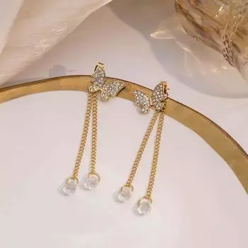 Golden Butterfly Butterfly Ear Pendant Inlaid Pendant Butterfly Dangle Earrings Gifts StyleB