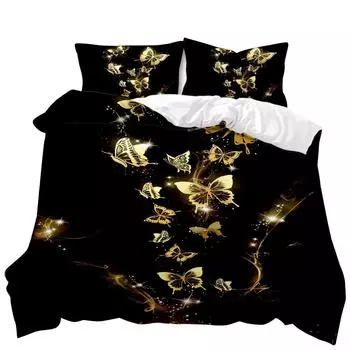 Комплект постельного белья Golden Butterfly Duvet Cover Set Exotic Luxury Style Комплект постельного белья для взрослых девочек Butterfly Queen King Size Полиэстеровый чехол-одеяло 70x133cm 2pcs