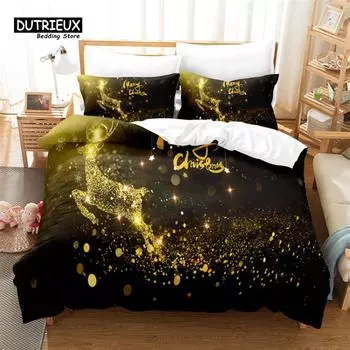 Golden Christmas Deer Duvet Cover Set, Christmas Deer Bedding Set, Soft Comfortable Breathable Duvet Cover EU single(135x200cm)