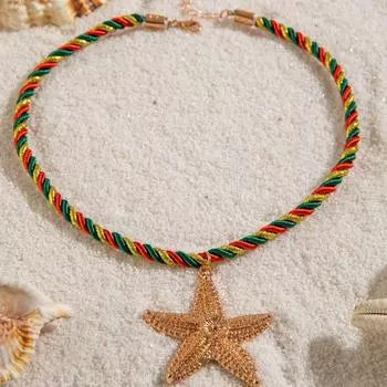 Golden Exaggerate Starfish Alloy Earrings Necklace Set,Ocean Style Beach Elegant Women Accessories