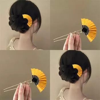 Golden Fan Shape Hair Stick Tiara Chinese Style Hairpin Elegant U Shape Hair Frok Girl золотой