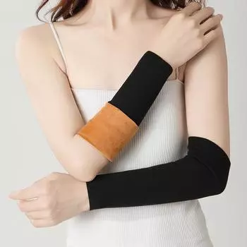 Golden Fleece Oversleeves Women Autumn and Winter Warm Hand Sleeves Fleece-lined Fake Sleeve Arm Sleeves Dralon Thickened Arm Protection Sleeve Cover Black [30cm long]] XL