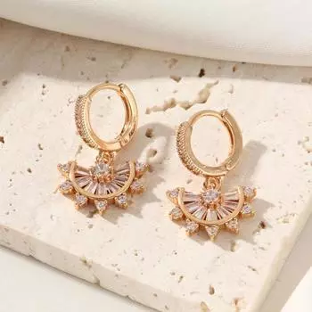 Golden Geometric Shape Dangle Earrings for Women 2025 New Fashion Drop Earring White Zirconia Jewelry Wedding Party Accessories золотой
