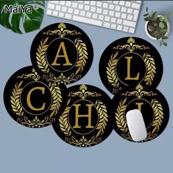 Golden Initial Name Pattern Round Custom Skin Office Computer Desk Mat Table Keyboard Non-slip For PC Computer Table 20x20cm