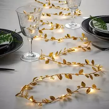 Golden Leaf Garland String Lights,20 LED Battery-Powered (Not Included) for Door,Dining Tables,Curtain,Holiday Decorations for Valentine s Day,Wedding 2 m 20 LED lights