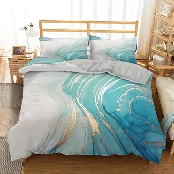 Комплект постельного белья с принтом «Золотой мрамор» — стильное постельное белье с абстрактным рисунком для спальни, в комплект входит 1 пододеяльник и 2 наволочки 135X200cm