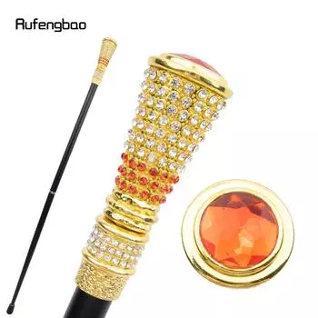 Golden Orange Artificial Diamond Walking Cane Fashion Decorative Walking Stick Gentleman Elegant Cosplay Cane Knob Crosier 94cm