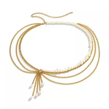 Golden Pearl Waist Chain Luxury Multilayer Body Chain Elegant Beadeds Body Chain Party Style B