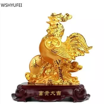 Golden Resin Chicken Animal Decoration Lucky Cock Statue Living Room Decoration Chinese TV Cabinet Figurines Ornaments Crafts