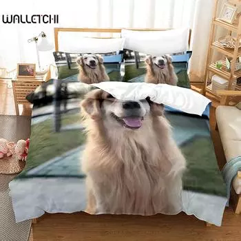 Golden Retriever Duvet Cover Set Boys Pet Pattern Comforter Cover Twin Size Print Bedding Set Microfiber Animal Dogs Quilt Cover EU single(135x200cm)