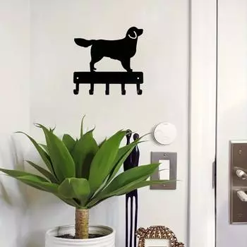 Золотистый ретривер - Вешалка для ключей и поводка для собак - 6 дюймов/9 дюймов в ширину Металлическая настенная полка для хранения полотенец Вешалка для пальто Изделия из железа жёлтый