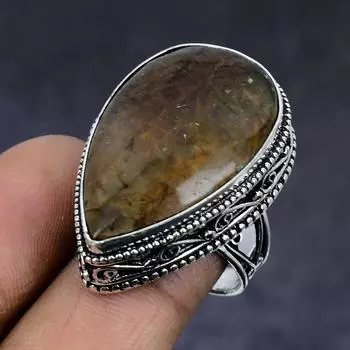 Golden Rutile Gemstone 925 Sterling Silver gift Jewelry Ring Size 7 S0D96