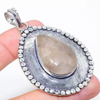 Golden Rutile Gemstone 925 Sterling Silver Jewelry Pendant 2.68 g1U84 золотистый