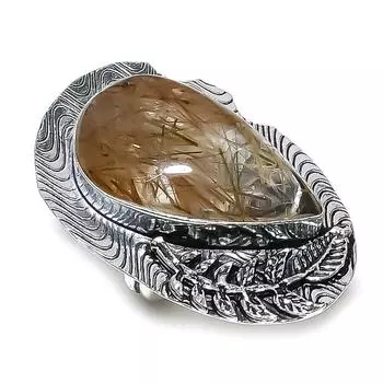 Golden Rutile Gemstone 925 Sterling Silver Jewelry Gift Ring Size 7.5 g2W30