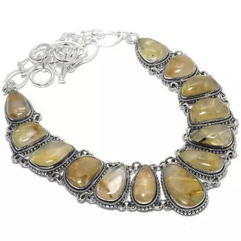 Golden Rutile Gemstone Handmade 925 Silver Jewelry Necklace 18 JCN484-285