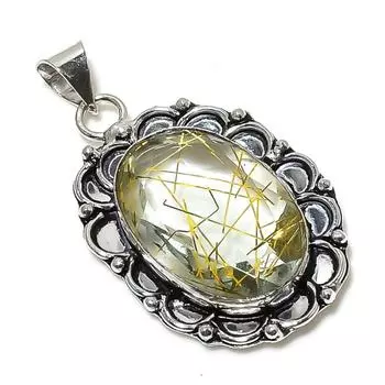 Golden Rutile Gemstone Handmade 925 Sterling Silver Jewelry Pendant 2.05 d0P66