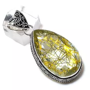 Golden Rutile Gemstone Handmade 925 Sterling Silver Jewelry Pendant 2.09 H6B41