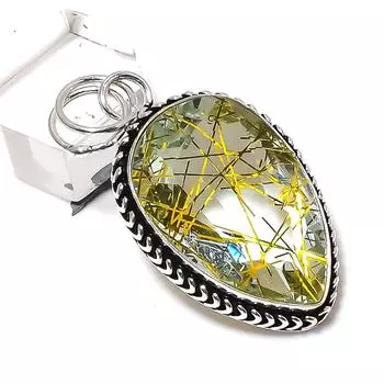 Golden Rutile Gemstone Handmade 925 Sterling Silver Jewelry Pendant 1.89 L9D43