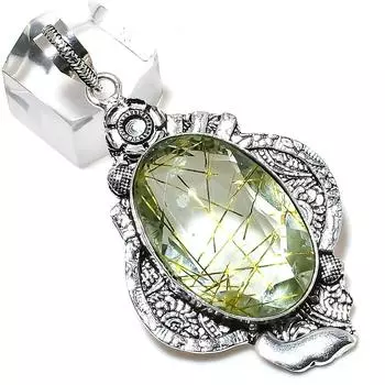 Golden Rutile Gemstone Handmade 925 Sterling Silver Jewelry Pendant 2.56 k0H06