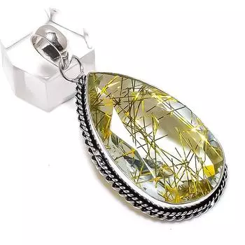 Golden Rutile Gemstone Handmade 925 Sterling Silver Jewelry Pendant 2.17 T6k67