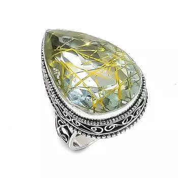 Golden Rutile Gemstone Handmade 925 Sterling Silver Jewelry Ring Size 8 t2O35