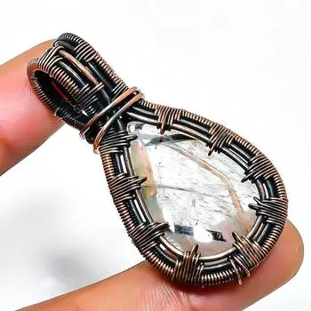 Golden Rutile Gemstone Handmade Copper Wire Wrap Jewelry Pendant 1.97 1.97 золотистый