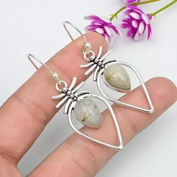 Golden Rutile Jewelry, 925 Solid Sterling Silver Earrings, Handmade Gemstone Jewelry Earrings For Memorial Day