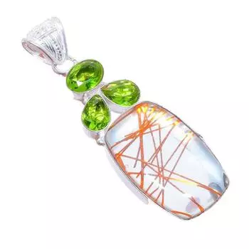 Golden Rutile Quartz, Peridot 925 Sterling Silver Jewelry Pendant 2.5 AH-3251 2.17 зелёный