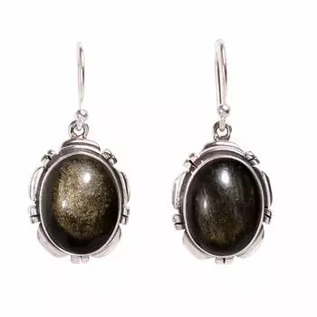 Golden Sheen Obsidian - Mexico 925 Sterling Silver Earring V377, Brown Earring, Oval Earring, Valentin s Day Gift, Gift For Her, Birthday Gift, Handma