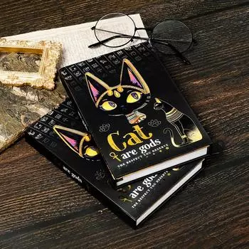 Golden Sparkle Egyptian Black Cat Series Advanced Bronzing Craft Portable Notebook
