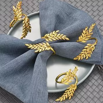 Golden Wheat Napkin Rings Metal Napkin Holder Buckle Rings for Thanksgiving Wedding Christmas Home Dinning Table Decoration