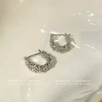Golden Wheat Wave ~ Special Interest Light Luxury Fancy Unique Small Pieces of Silver Circle Earrings Earrings for Women 2025 New Arrival Best Selling Silver broken silver