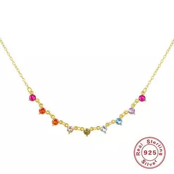 Golden Wind S925 стерлингового серебра цветные бриллианты ежедневно простые сочетающиеся женские ключицы ожерелье Dopamine Wear 925 silver золотой