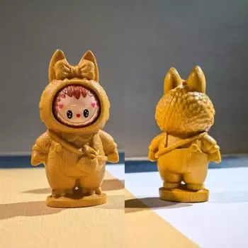 Golden Wood Carving Cartoon Cute Solid Elf Rabub Figure Doll Desktop DIY Office Ornament