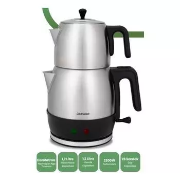 Goldmaster Fulya nox Большая емкость для заваривания чая и чайник из нержавеющей стали мощностью 2200 Вт на 30 чашек