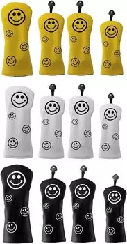 Golf Head Cover Driver 440cc 460cc Cover Wood Cover Utility UT Cover Set of 4 Single Item Waterproof Smile of 4 (Set White)