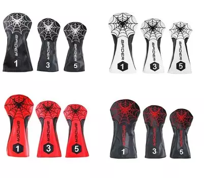 Golf Head Cover Driver Cover Wood Cover Utility UT Cover Numbered 3 Piece Set Spider 4 Colors White Net (Spider 1, 3, 5)