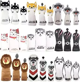 Golf head cover for driver 1 FW 2 UT 1 piece waterproof specification with conversion tag 4 piece set Akita dog koala cat husky dog piece/wood