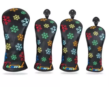 Golf Head Cover for Driver 440cc 460cc Cover Wood Cover Utility UT Cover Waterproof Snowflake of 4 x FW x UT x (Set (DR 1, 2, 1), Black)